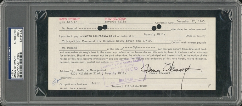 1965 Jimmy Stewart Signed Check (PSA/DNA Authentic)
